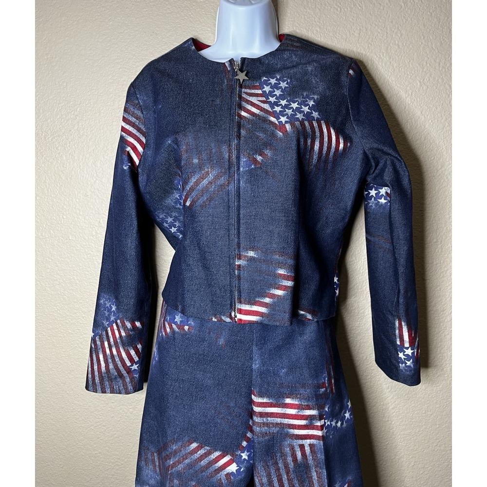 Sharon Endick Kate Vintage American Flag Print 2 Piece Jacket & Pants Set Size 6 - Picture 4 of 10